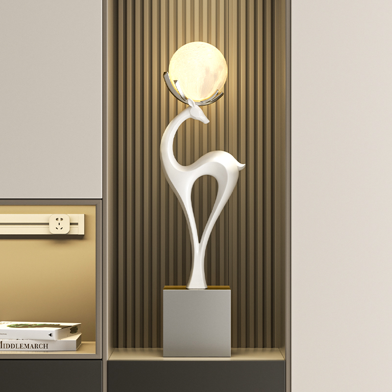 高档月光福鹿落地摆件轻奢创意高级办公室入户玄关客厅卧室装饰品