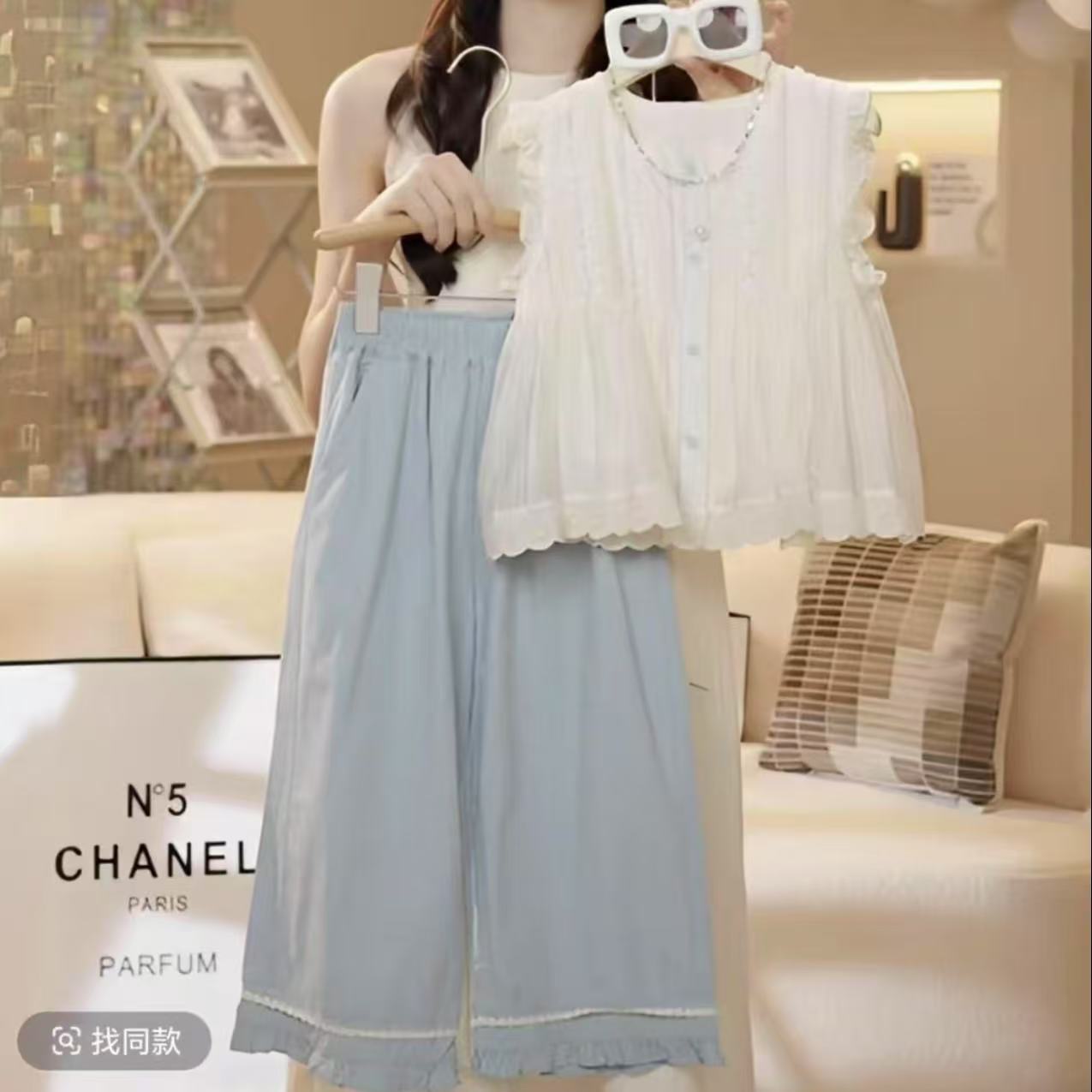 女童休闲夏季2025新款蓝色套装