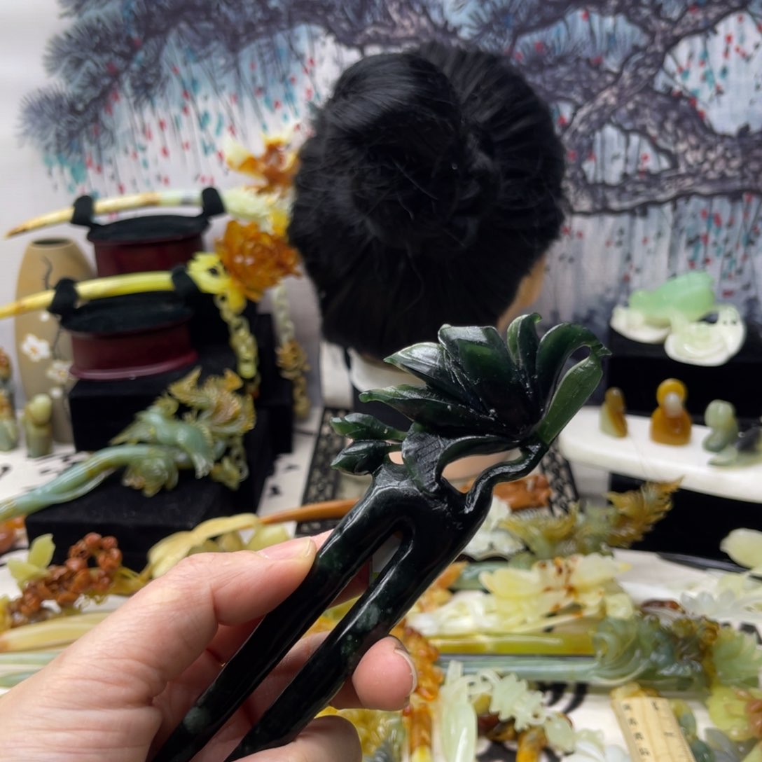 【闪购商品】蛇纹石玉发饰合金