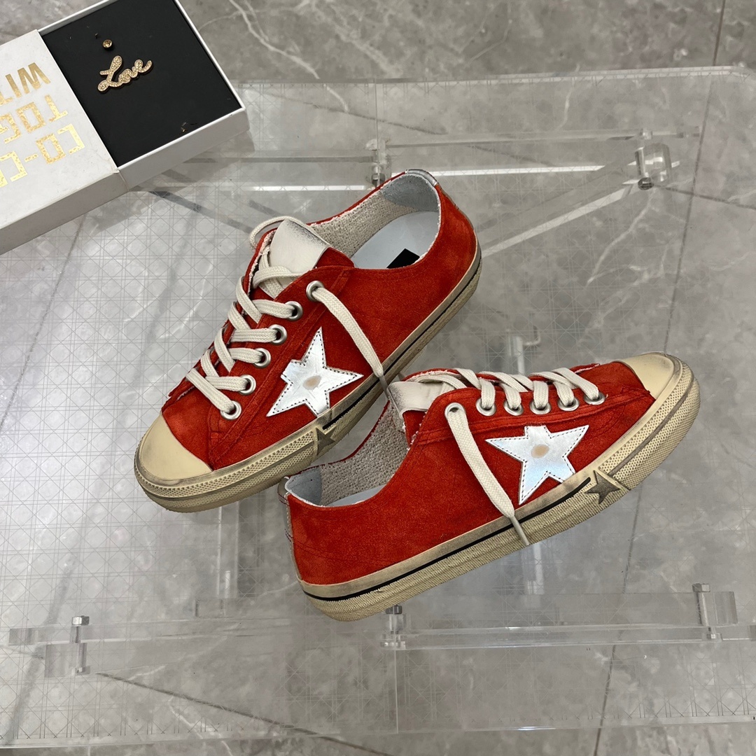 v系列星星复古做旧红色小脏鞋女休闲百搭内增高板鞋