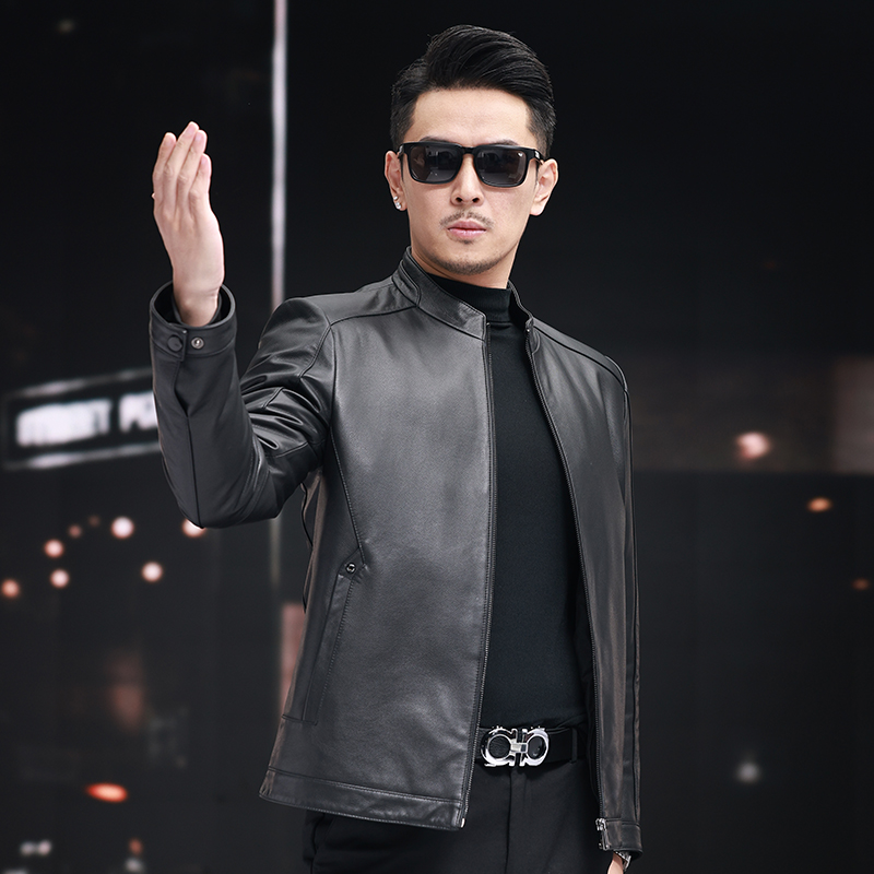 VBA 2820 MYM牛皮立领绵羊毛内胆保暖时尚修身海宁真皮皮衣外套男