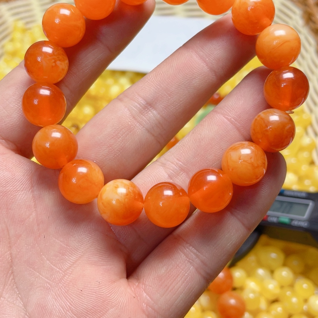 琥珀未镶嵌手链12m圆珠血丝蜜