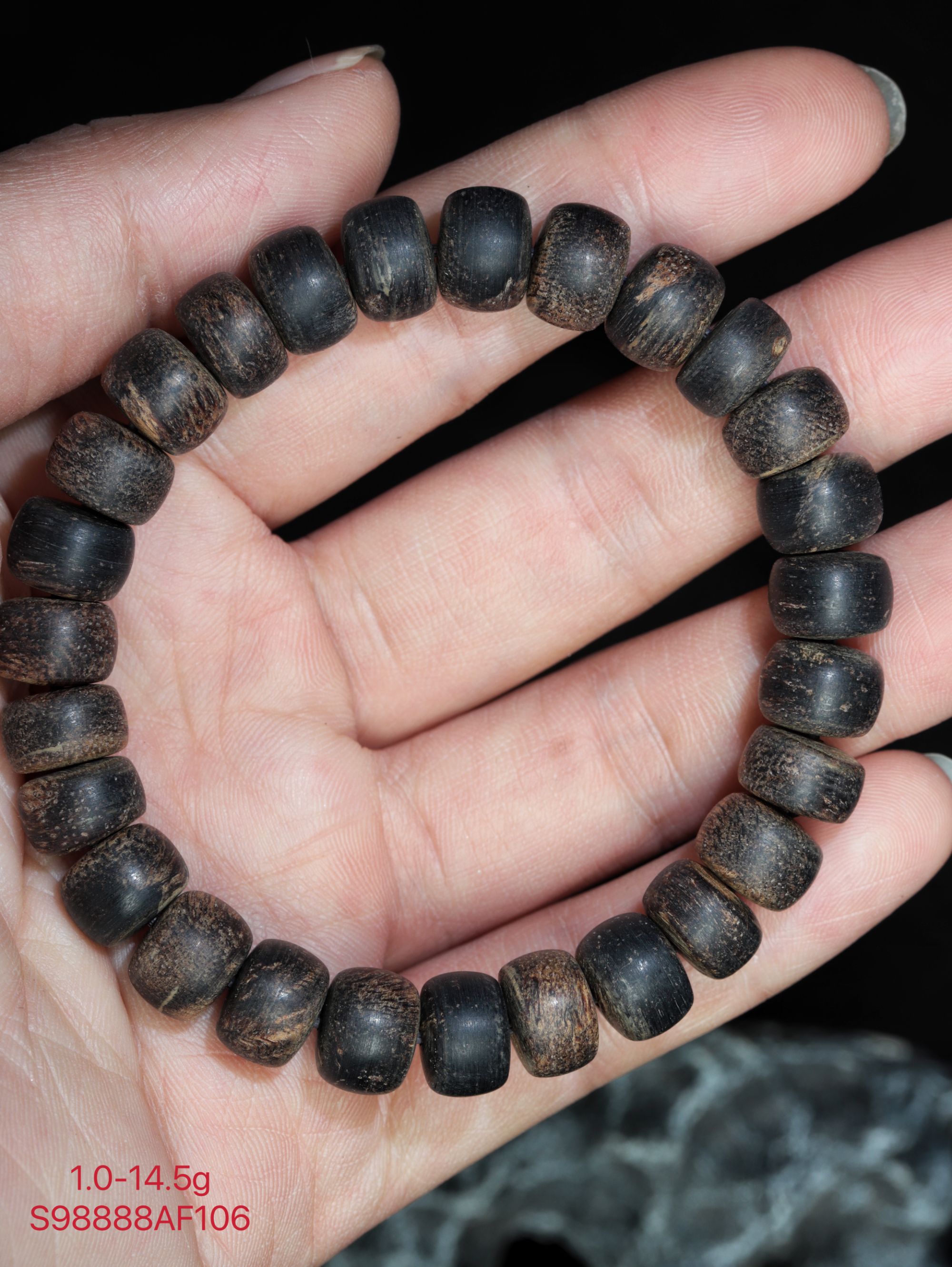 艺宝沉香  1.0cm-14.5g正区富森红土沉水鼓珠老料手串