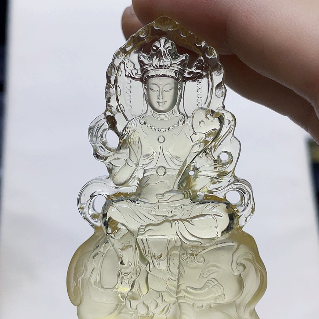 鲸***鲸未镶嵌颈饰水晶黄水晶大师精雕普贤菩萨