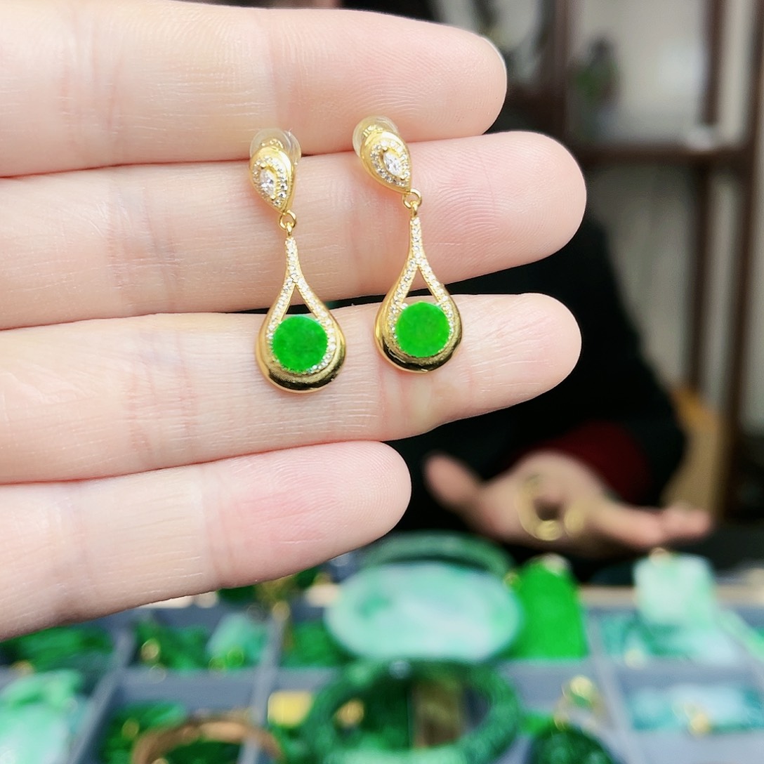 翡翠耳饰银S925镶嵌耳饰