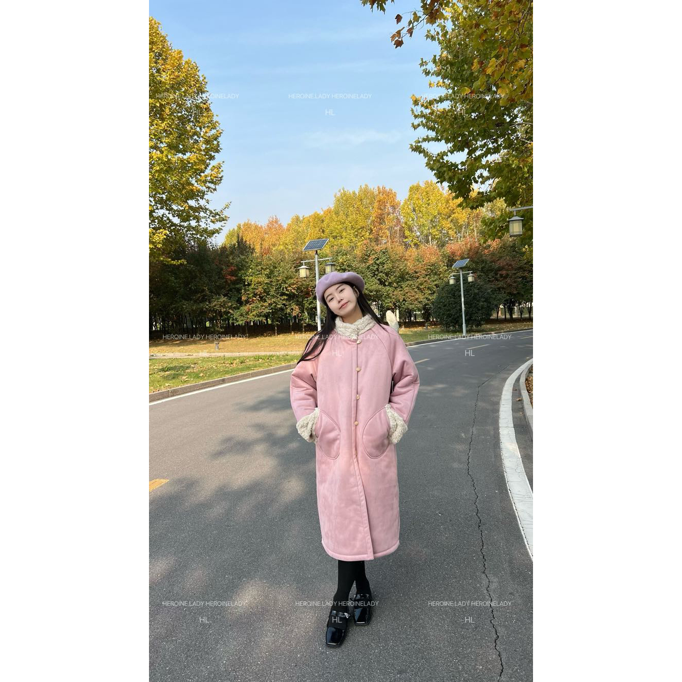 【相思扣】HL秋冬韩版立领设计时尚宽松休闲长款加绒保暖毛毛外套