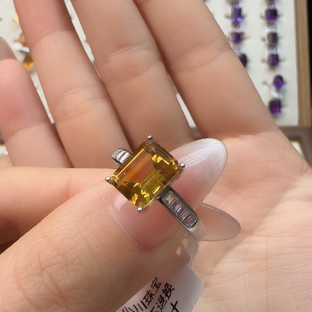 印***念银S925镶嵌水晶珠宝半成品G 巴西暴力黄 方糖
