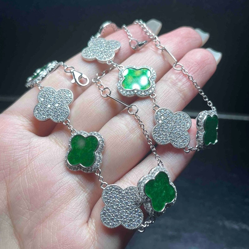 【魏来意】S925翡翠四叶草手链（15*2mm 15+4cm）【多样性发一】