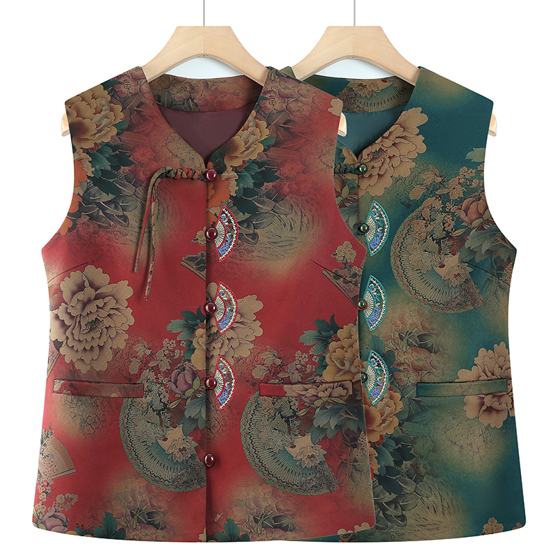 奶奶春秋马甲上衣新中式中老年人女装马夹外套妈妈休闲民族风外衣