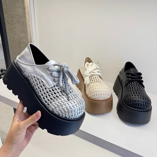 K10 松糕厚底乐福鞋女夏季镂空网面透气增高不累脚小个子