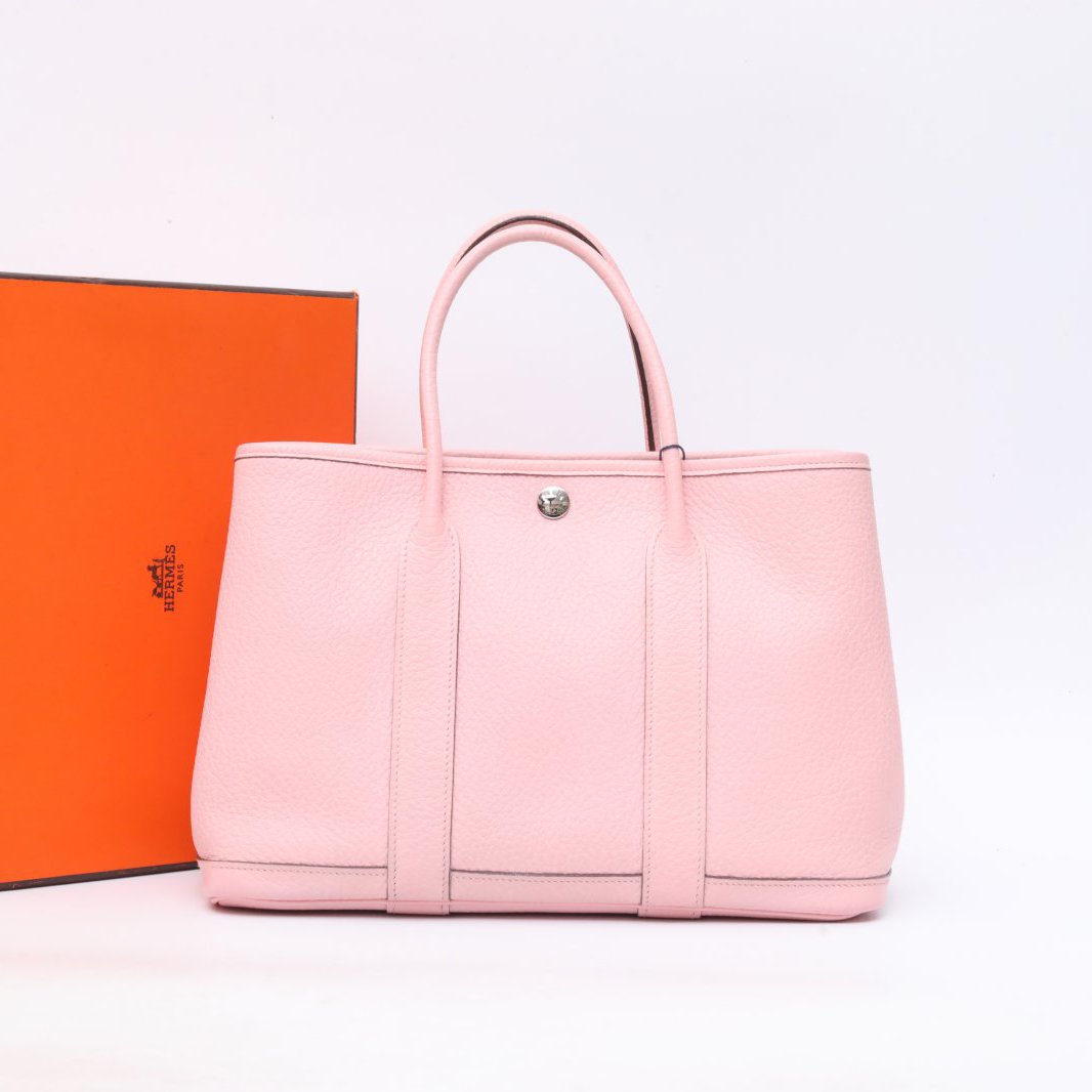 99新 Hermes/爱马仕 小花6花 花园包 30 3Q新樱花粉 T刻 银扣