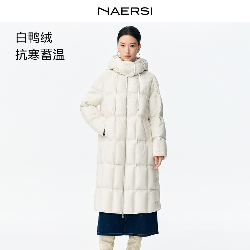 娜尔思羽绒外套运动时尚户外连帽中长款保暖冬季白鸭绒NR00818V0
