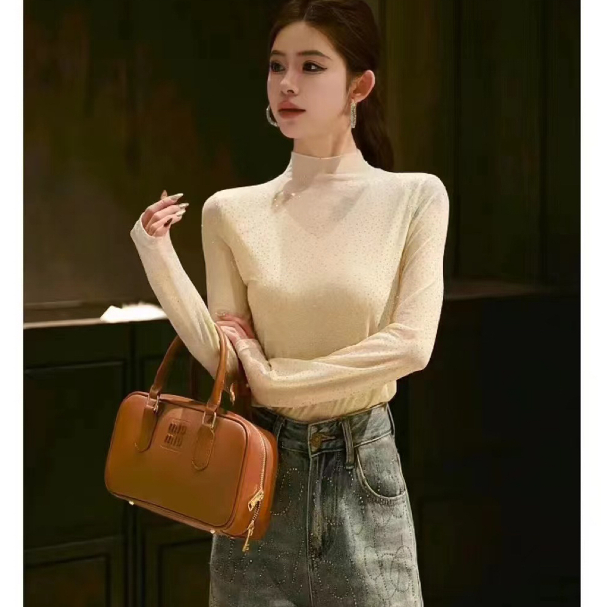 加绒加厚名媛满天星上衣