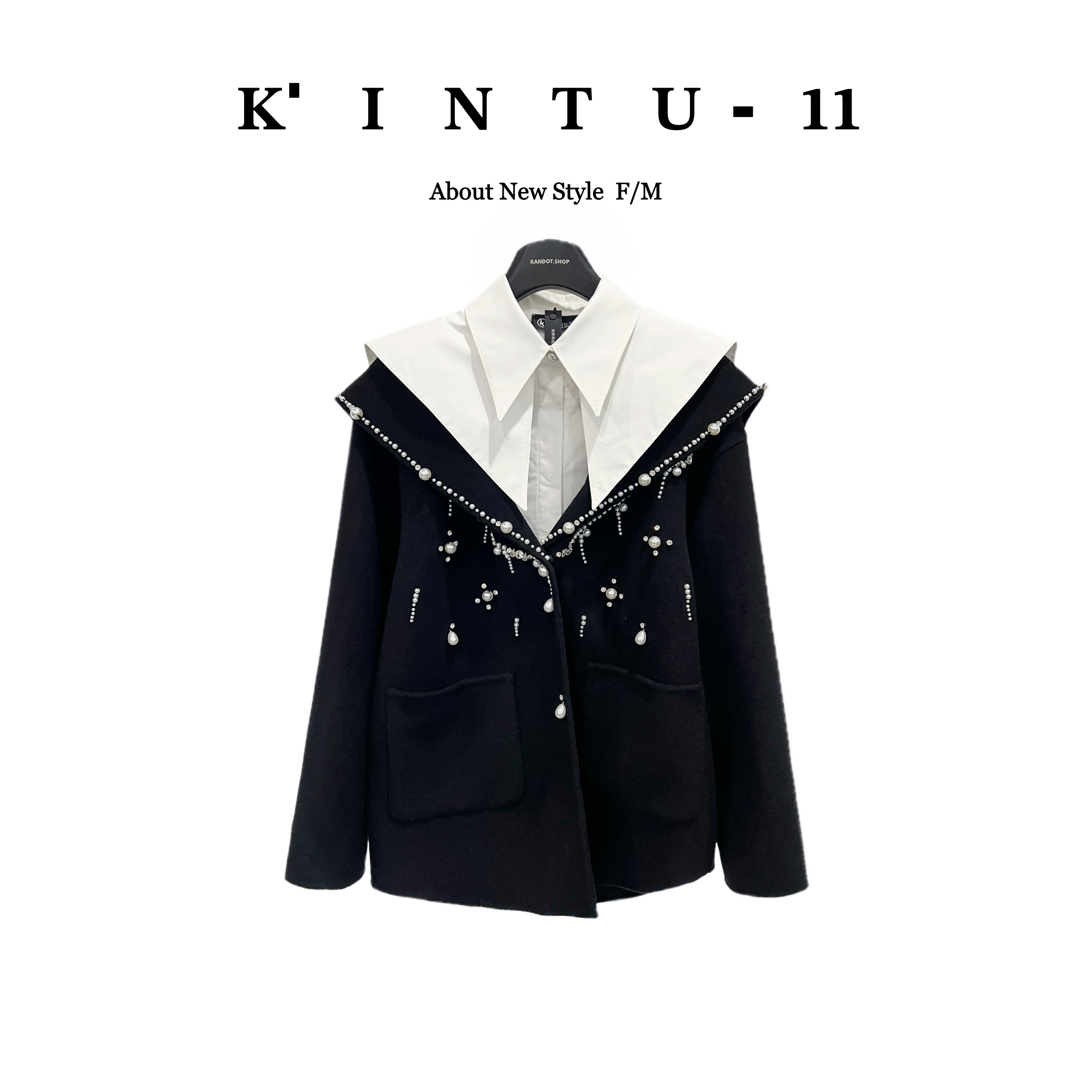 【K-11】原创设计“绵羊毛”可拆衬衫领珠珠花边双面呢大衣外套58018