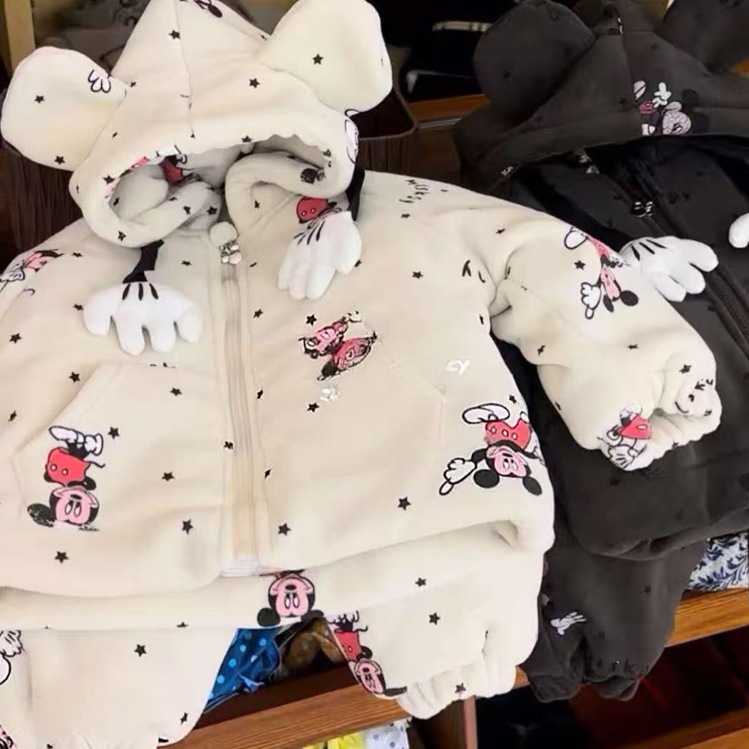 男女童家居服睡衣2025冬季新款儿童卡通连帽耳朵上衣保暖裤子套装