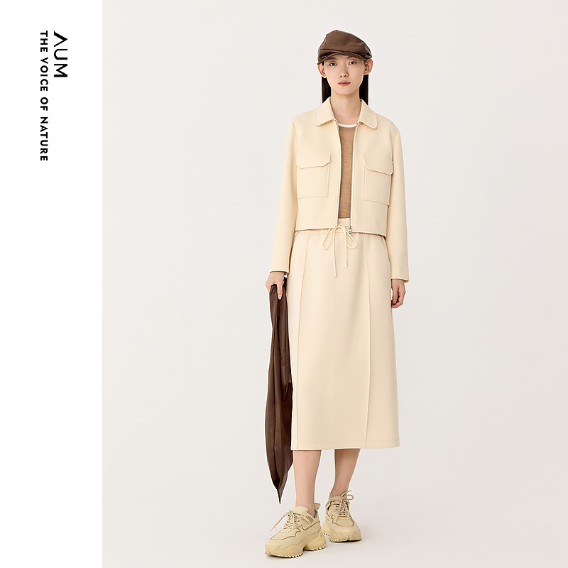 【轻松套装】AUM/噢姆早春空气层棉感简约百搭白色短外套M1EG10408