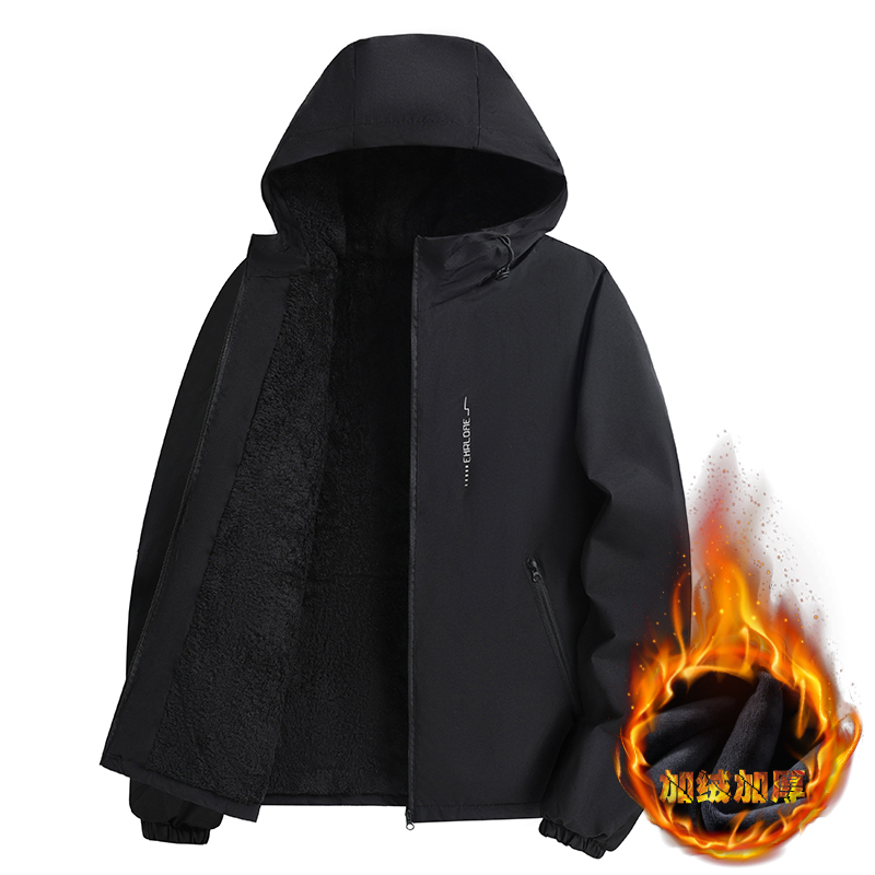 保暖连帽冬季男士加绒加厚夹克运动休闲夹克男士棉衣户外冲锋衣