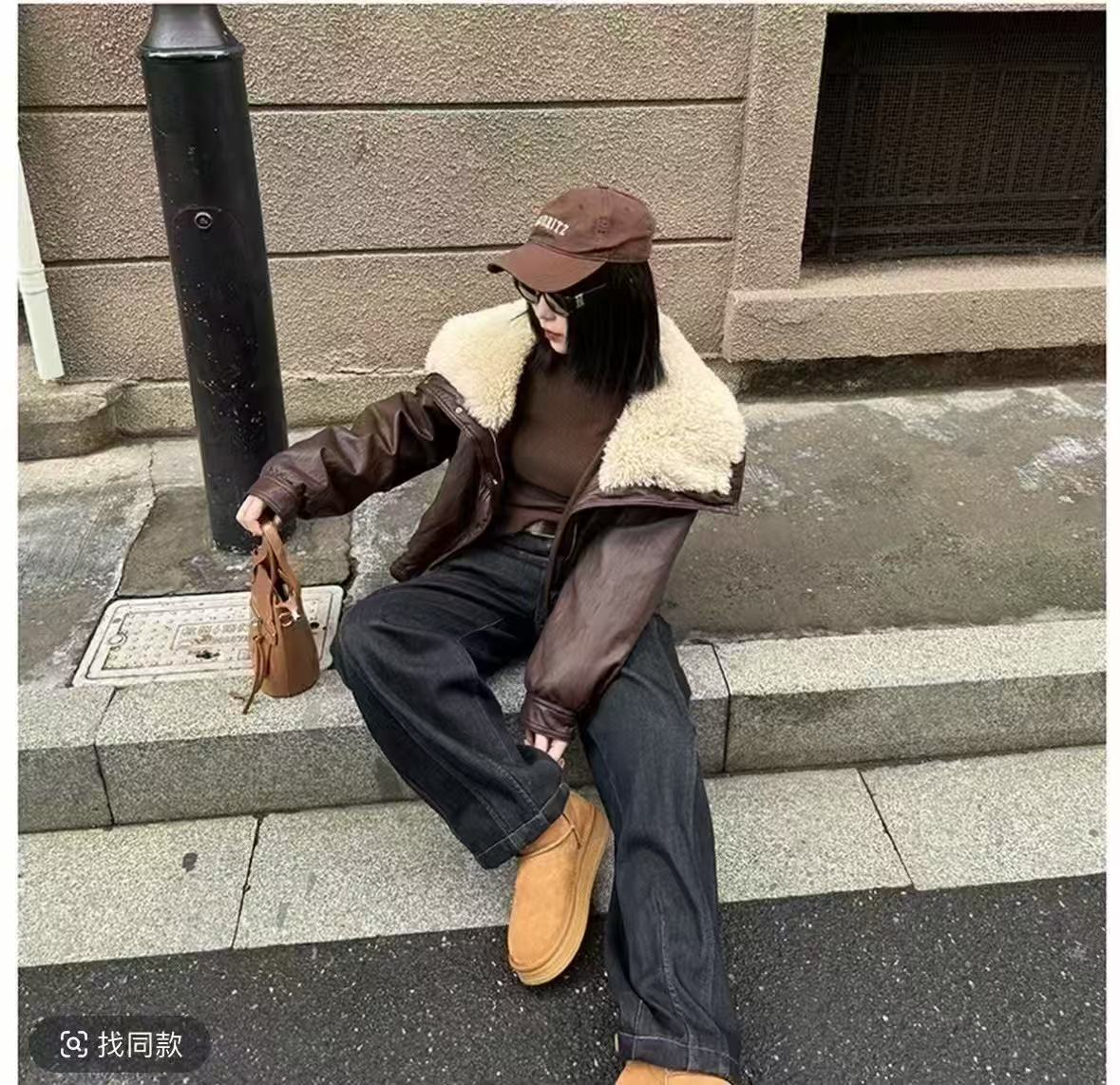 羊羔毛大翻领皮衣羽绒服外套女2025冬季新款加厚90白鸭绒夹克6631