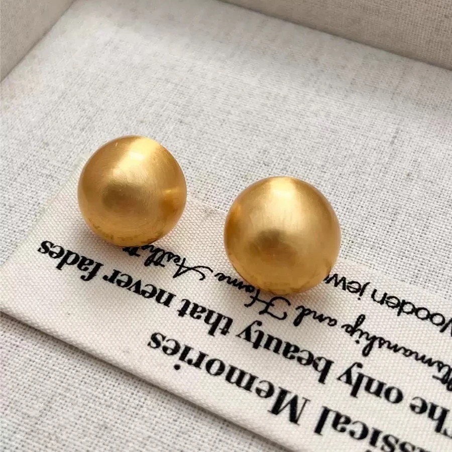 铜合金耳饰 金属拉丝前后磨砂圆球耳钉气质通勤百搭时尚简约