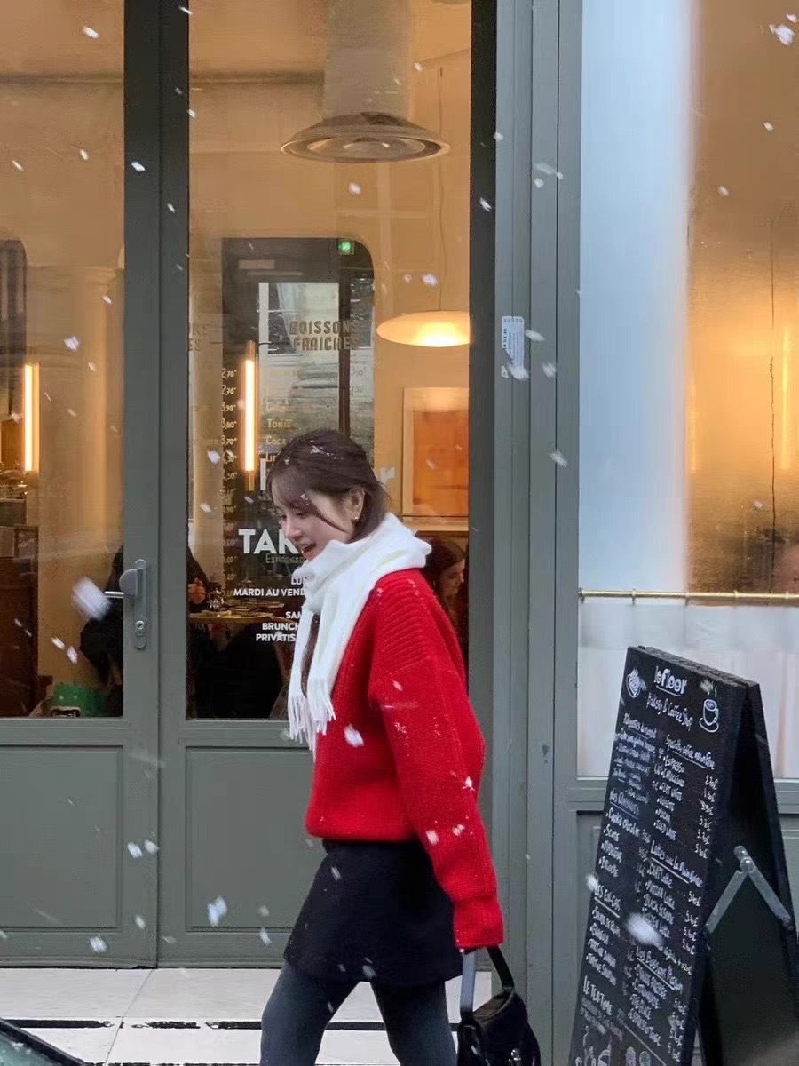 冬季新款韩国东大门OU*CE100羊咩咩圆领针织衫新年毛衣短外套