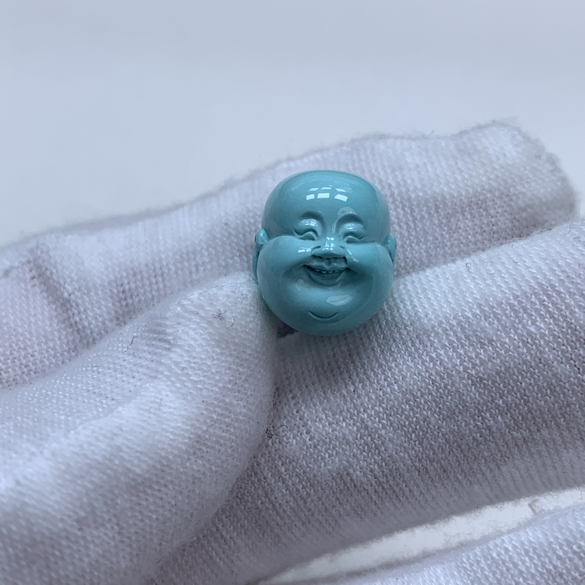 原矿绿松石高瓷绿笑佛精雕文玩配珠配饰