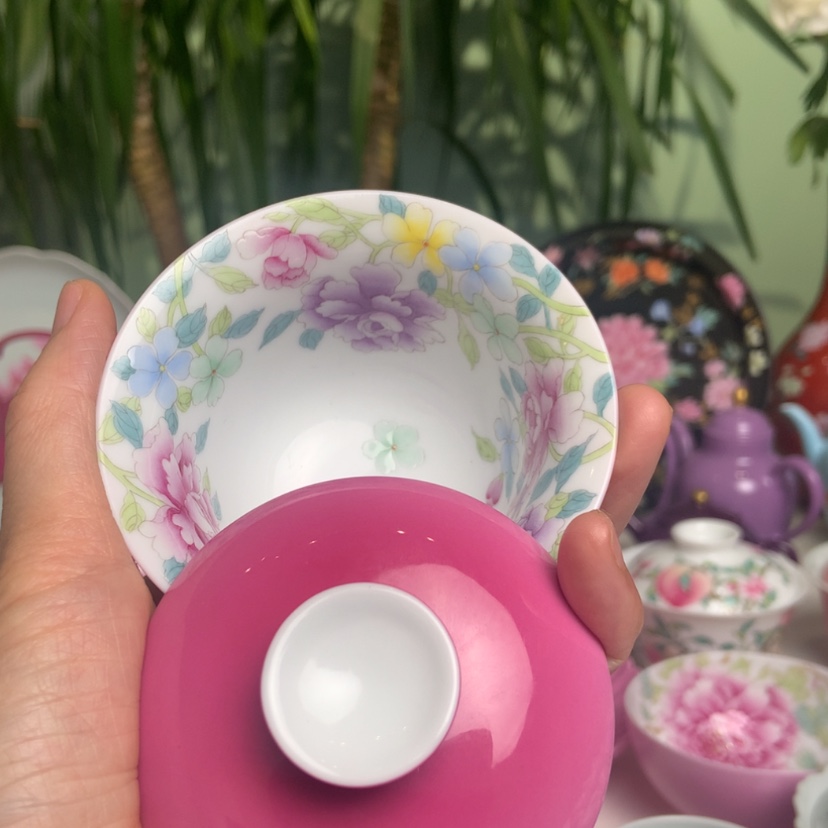 【闪购商品】月季花二才盖碗手绘