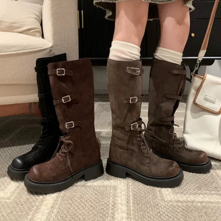秋冬新款骑士英伦西部堆堆靴女时尚长靴238-2199(不加绒)