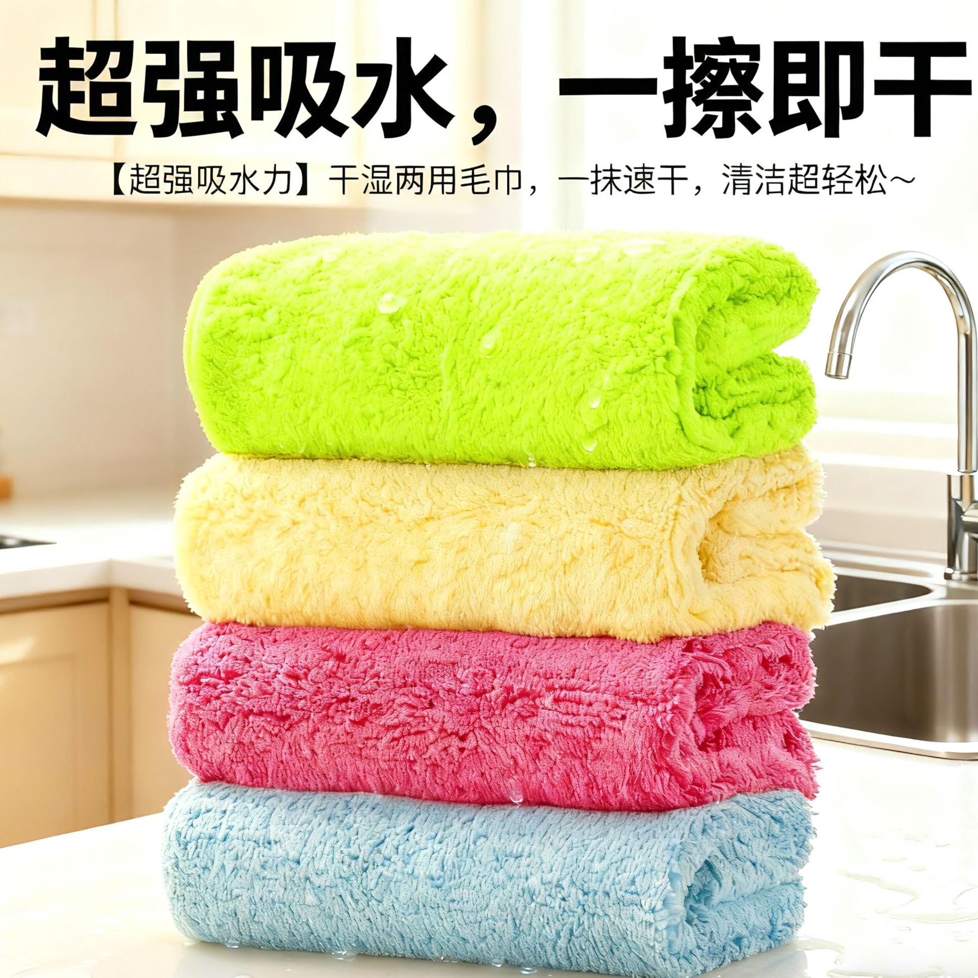 高低毛抹布厨房专用毛巾吸水不掉毛擦车加厚家政清洁擦桌布保洁布