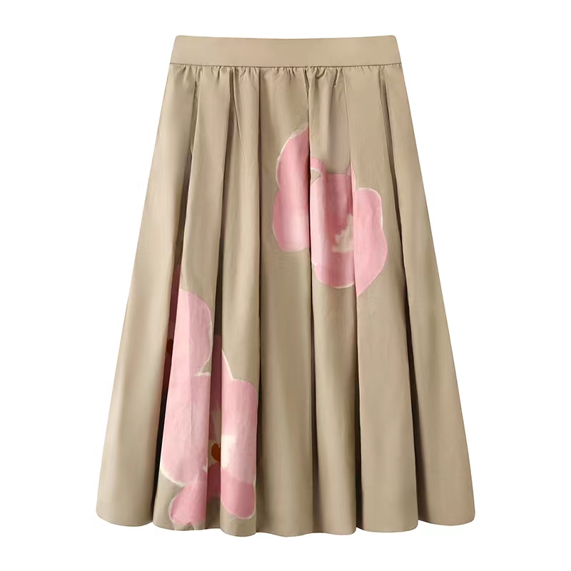 2025夏季新款少女风印花半身裙显瘦时尚百褶裙女