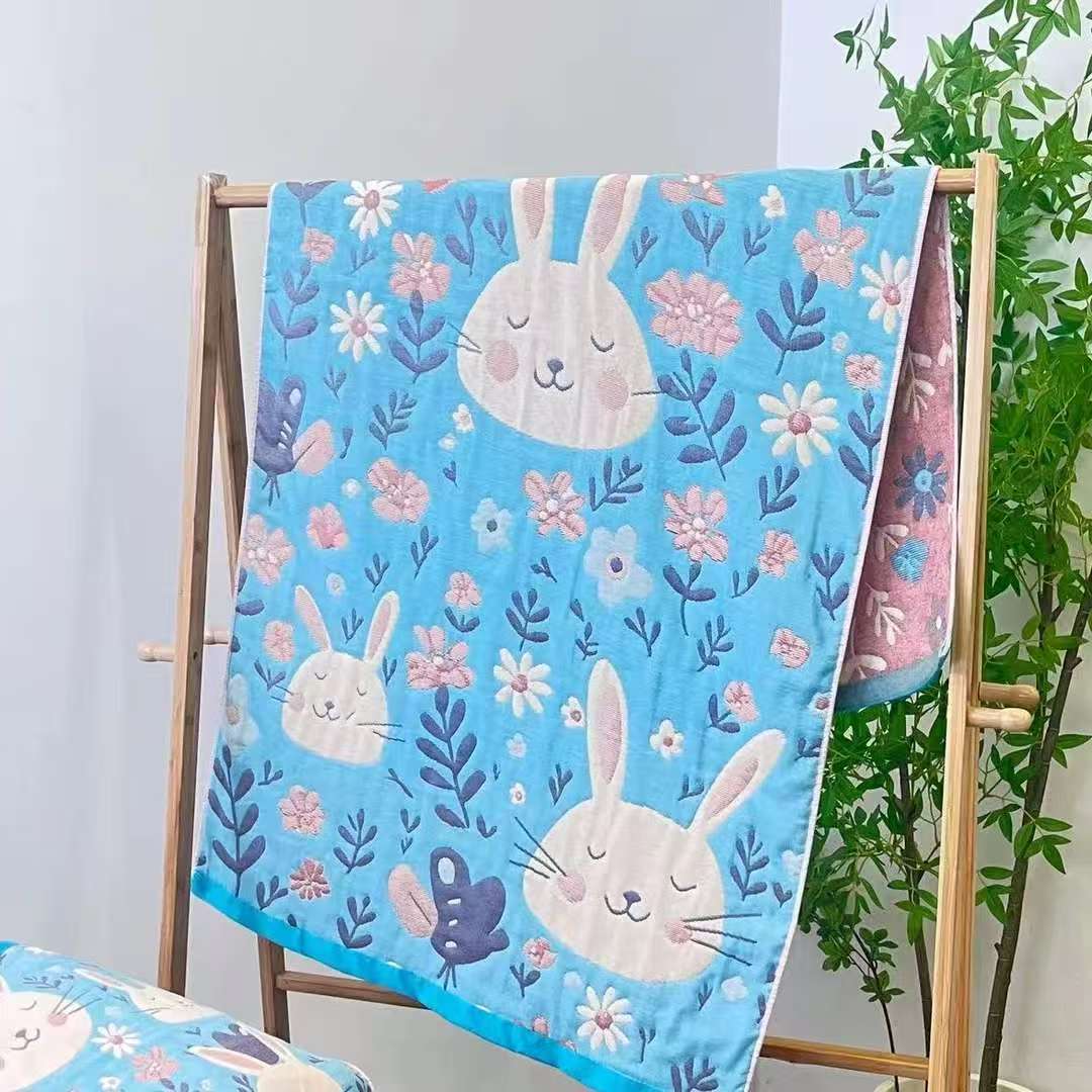 吸水加大纱布浴巾--花朵微笑兔
