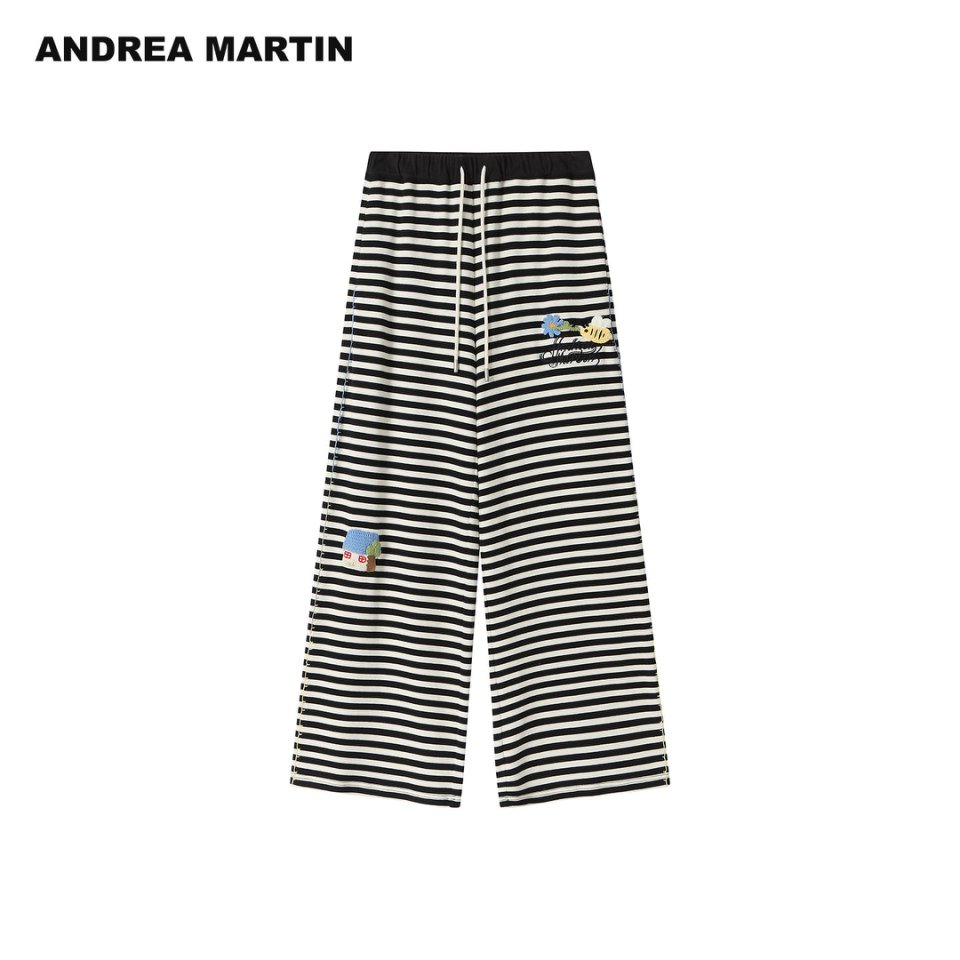 Andrea Martin25秋冬新款条纹钩针玩偶宽松阔腿长裤休闲百搭