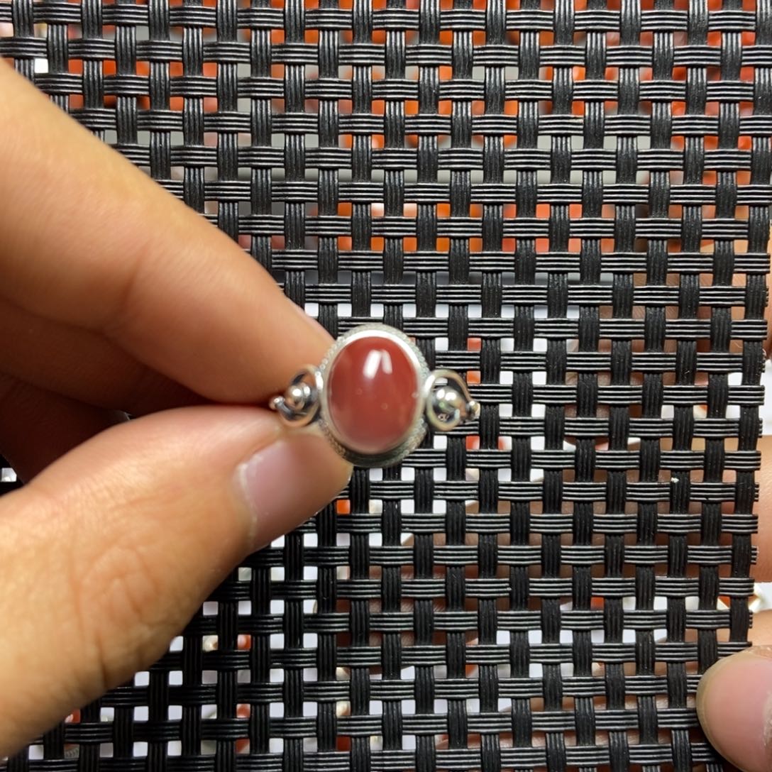 南红玛瑙戒指银S925镶嵌