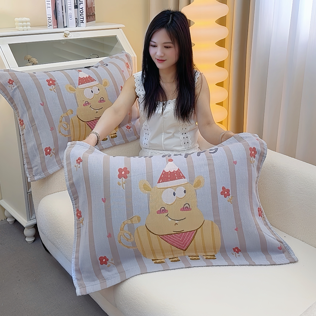 水洗纯棉纱布枕巾一对装成人单人防滑不脱落透气双面枕头盖巾吸汗