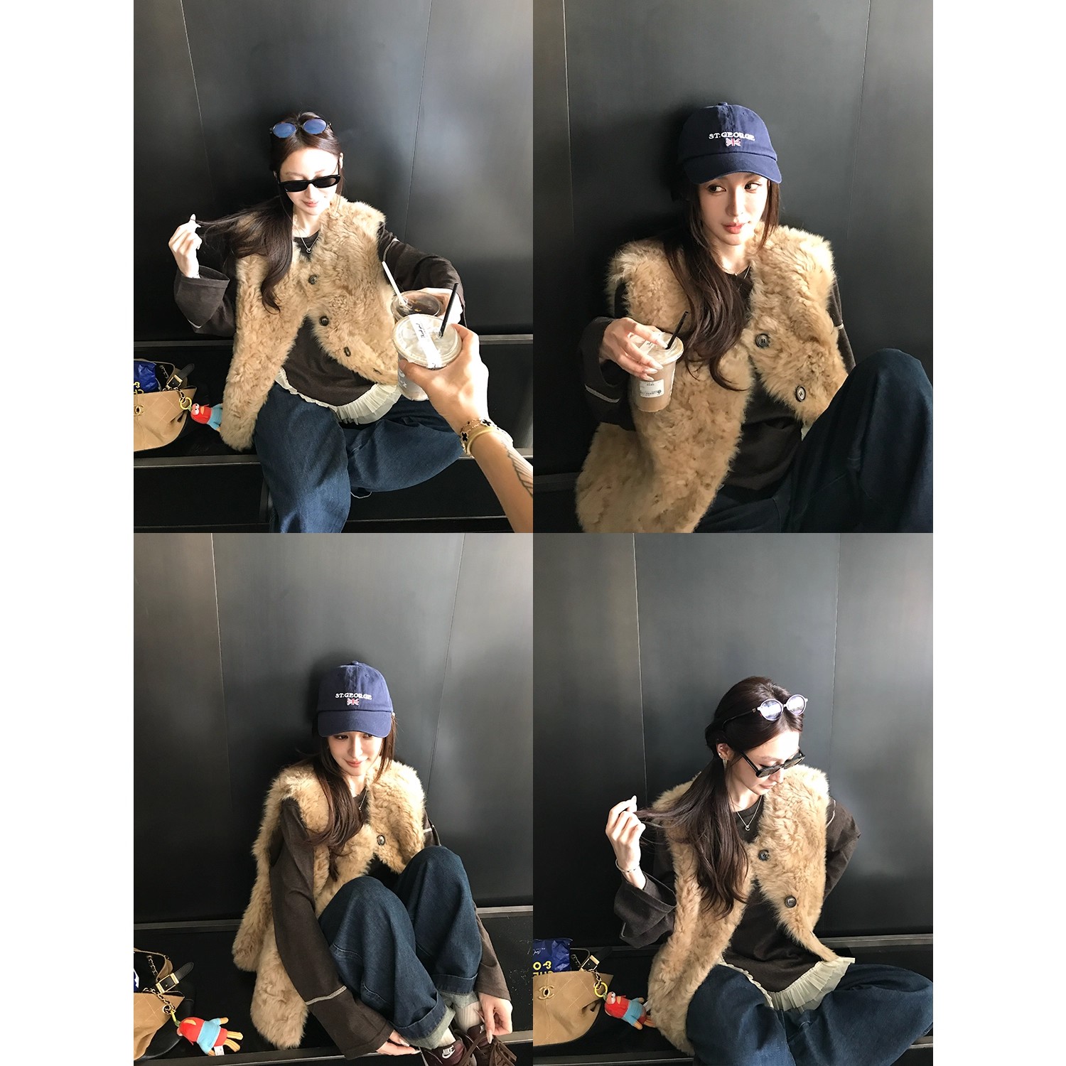 人造皮草 单排扣纽扣圆领法式厚款冬季马夹小香风韩版上衣网红