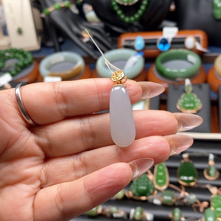 和田玉颈饰银S925镶嵌