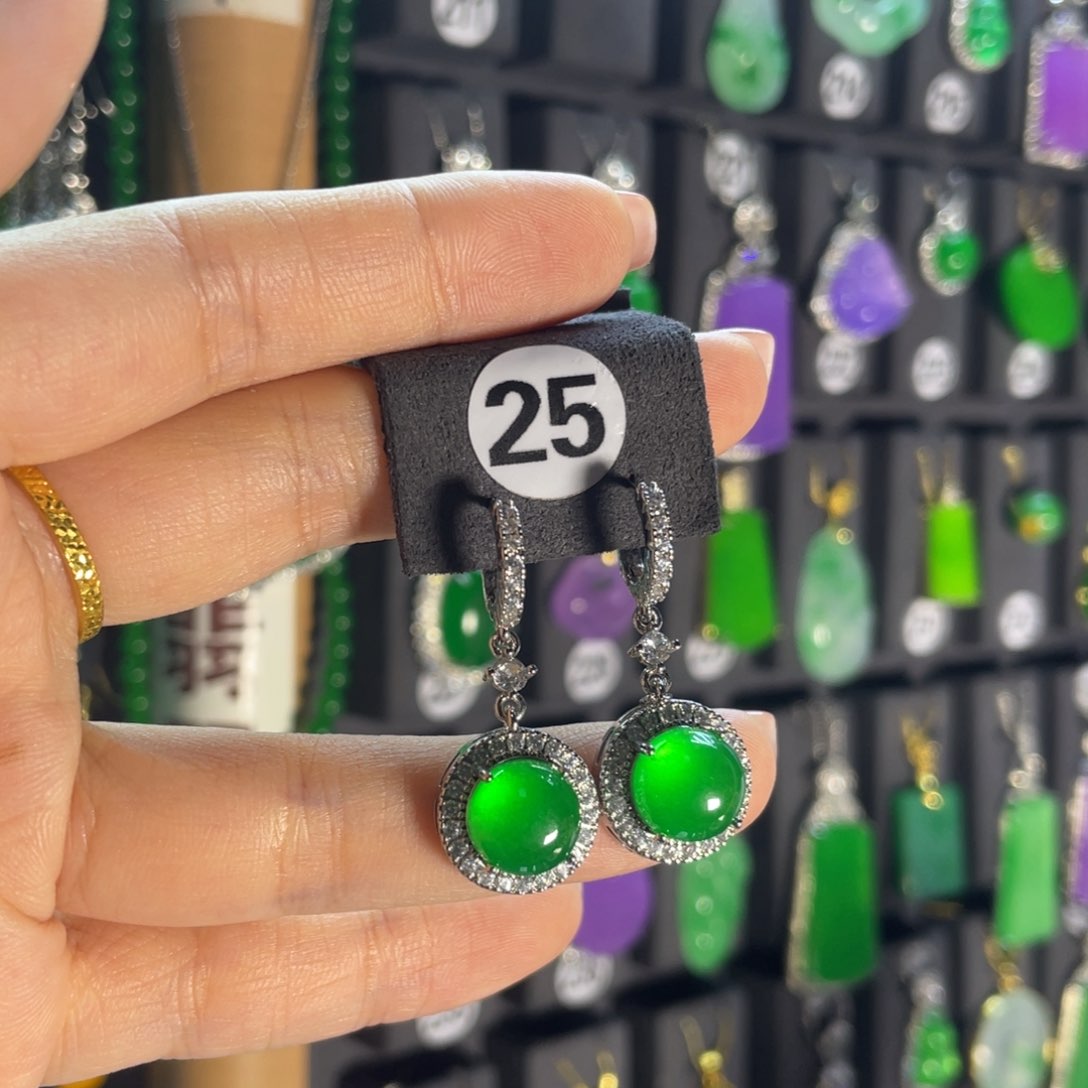 翡翠银S925镶嵌耳饰25