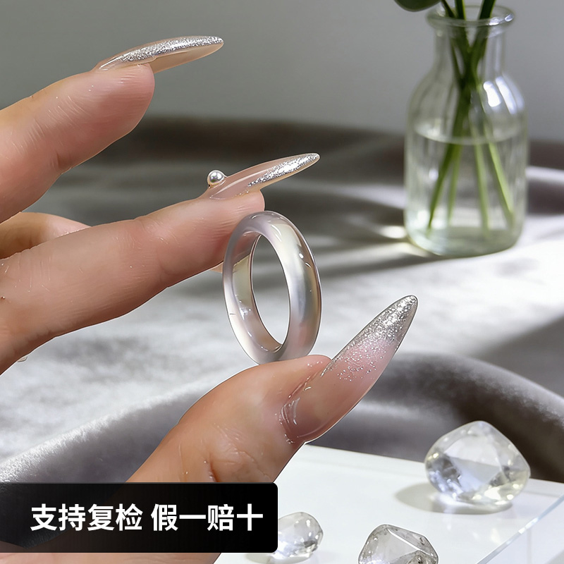 天然玛瑙马料玉髓戒圈戒指女款玉石送女友小众高级轻奢礼物