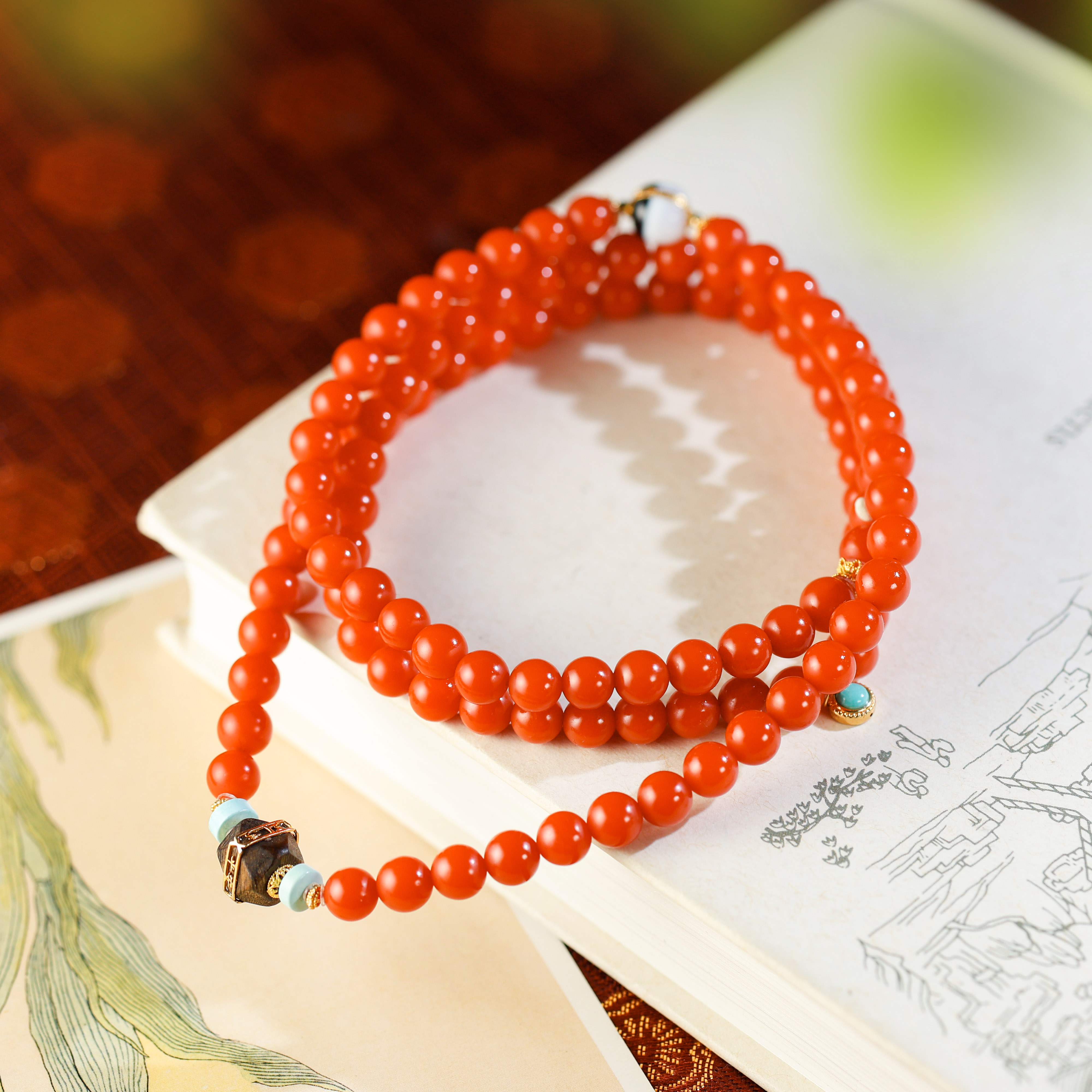 锦上添财/18K金滴水洞藏品级锦红108 守护健康  事业 平安