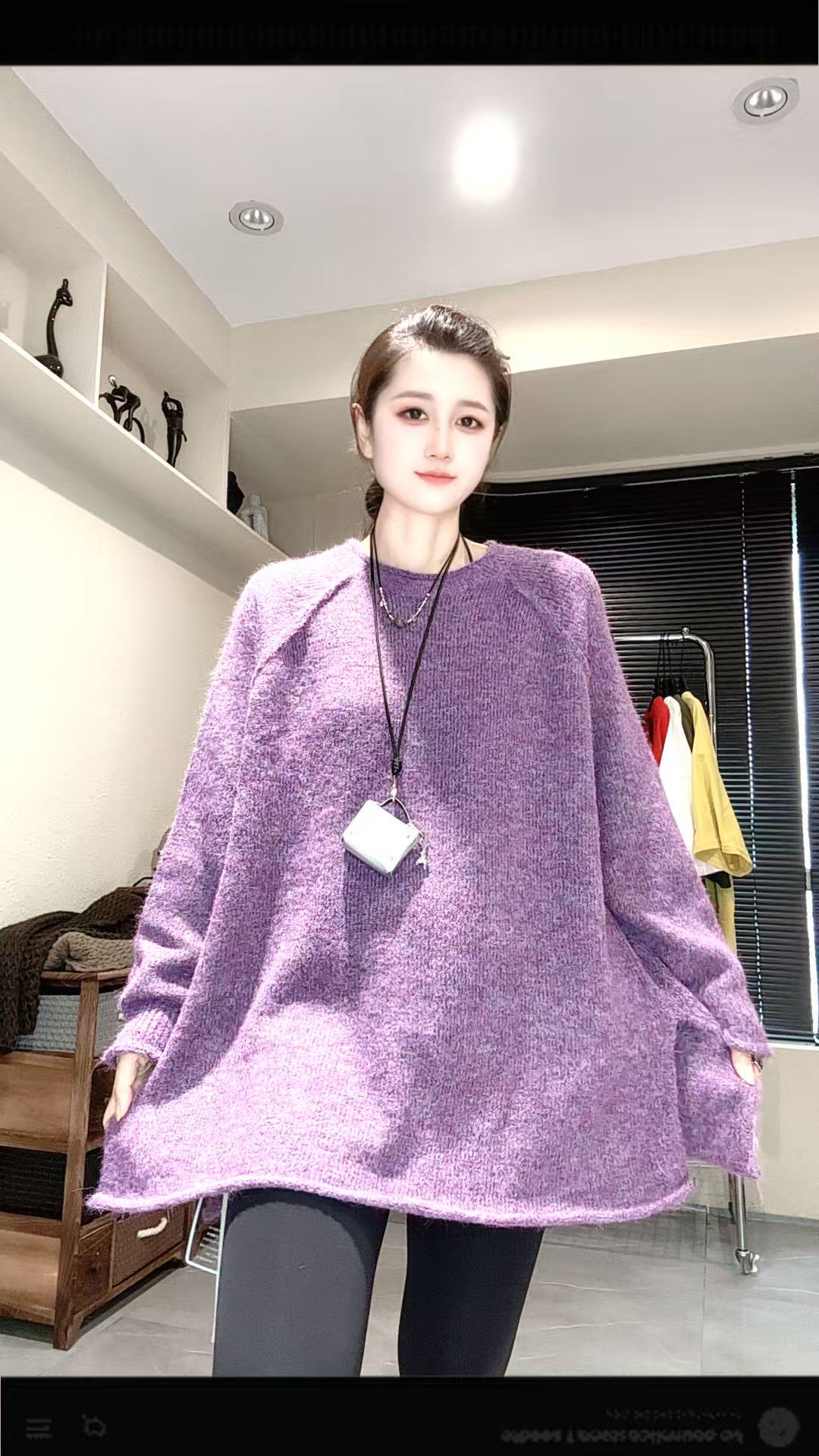 休闲风圆领慵懒风针织女毛针织衫休闲宽松韩版百搭