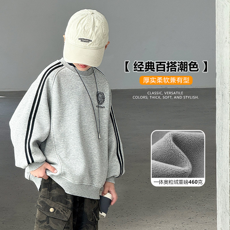 休闲风秋冬柔软冬季字母男童时尚卫衣套头卫衣中大童厚实休闲百搭
