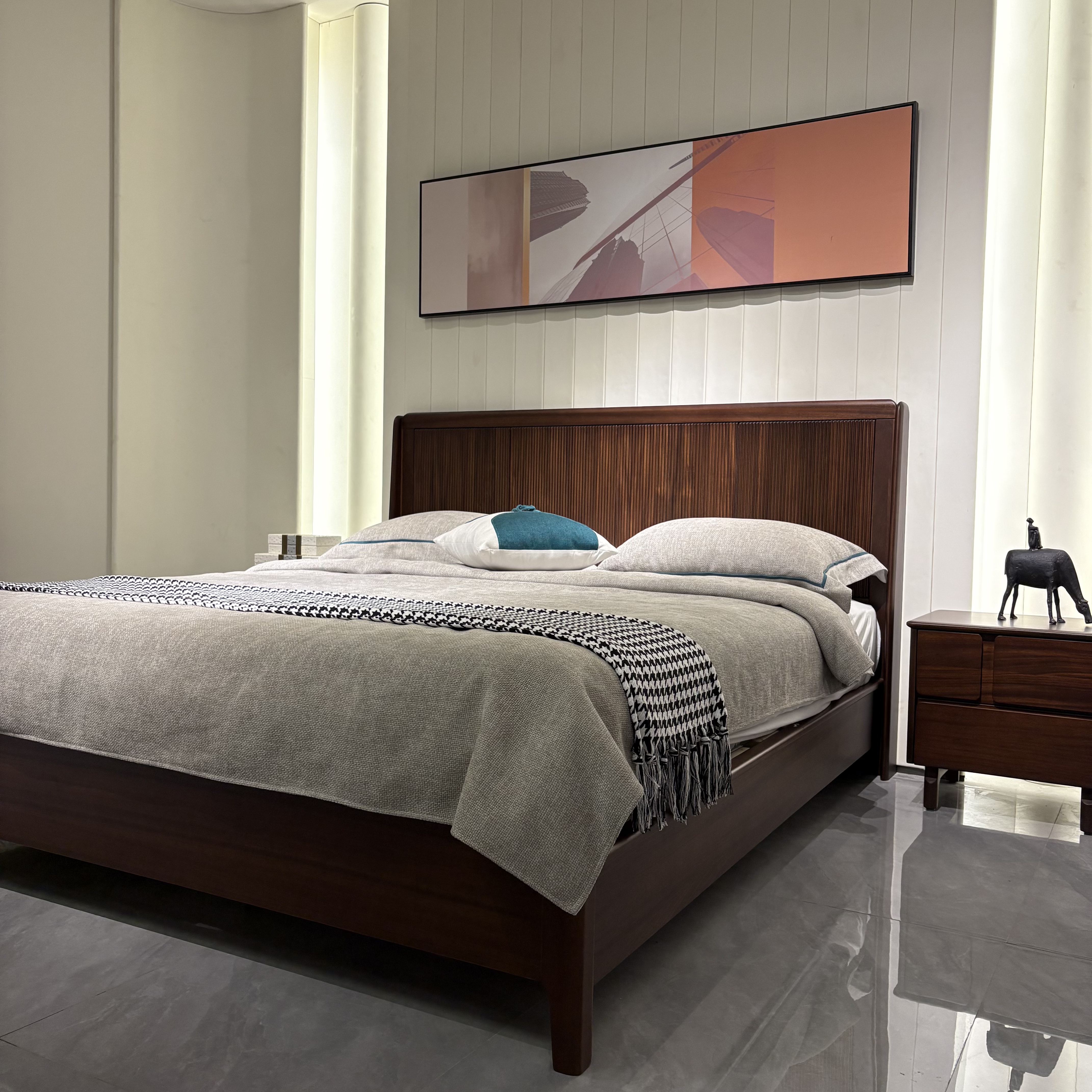 LA8215#风琴者大床胡桃木1.8米主卧现代简约双人床现代简约储物