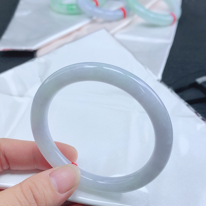 翡翠未镶嵌手镯（圆镯）55+粉紫圆条手镯