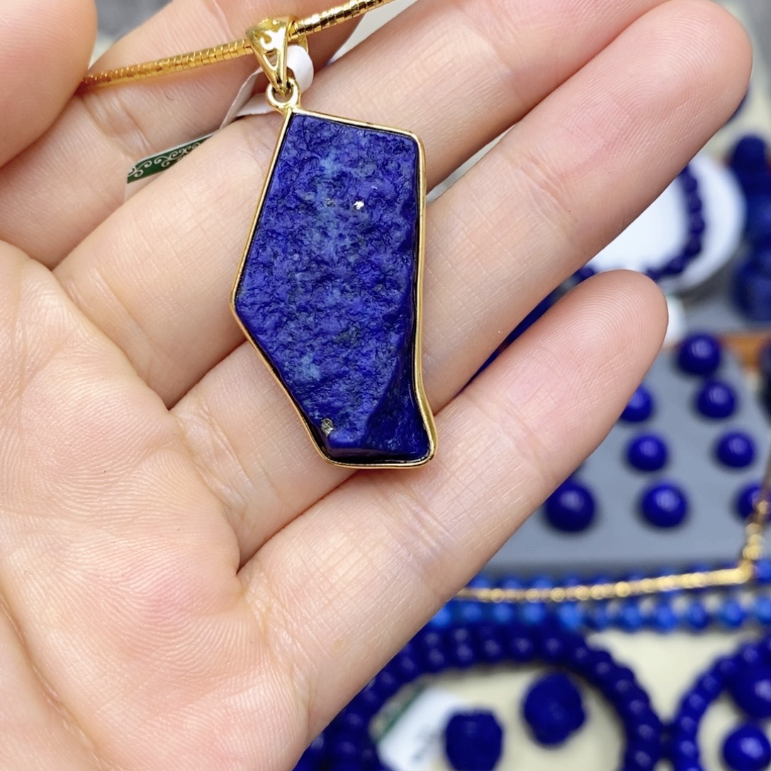 青金石银S925镀金镶嵌颈饰