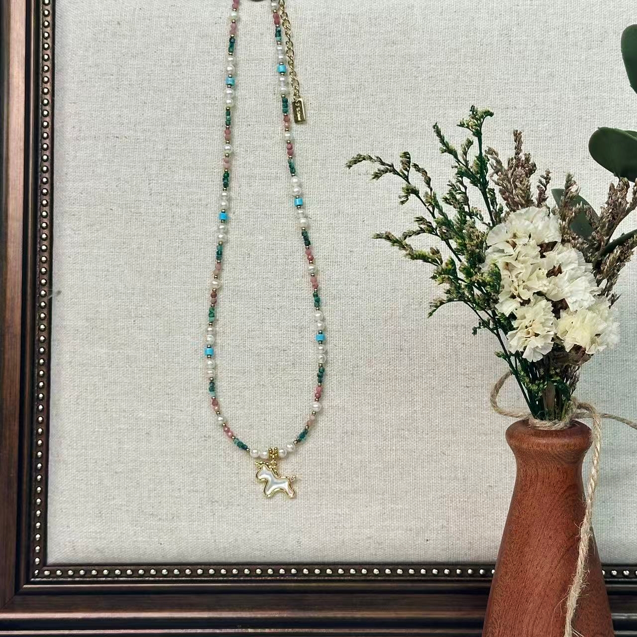 钛钢石英石项链 心动小马手工天然石锁骨链