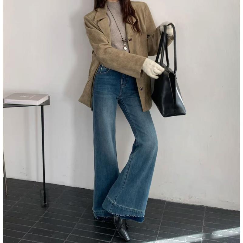 8464号#880#秋冬百搭显瘦裤脚撞色拼接设计感微喇牛仔裤（预）