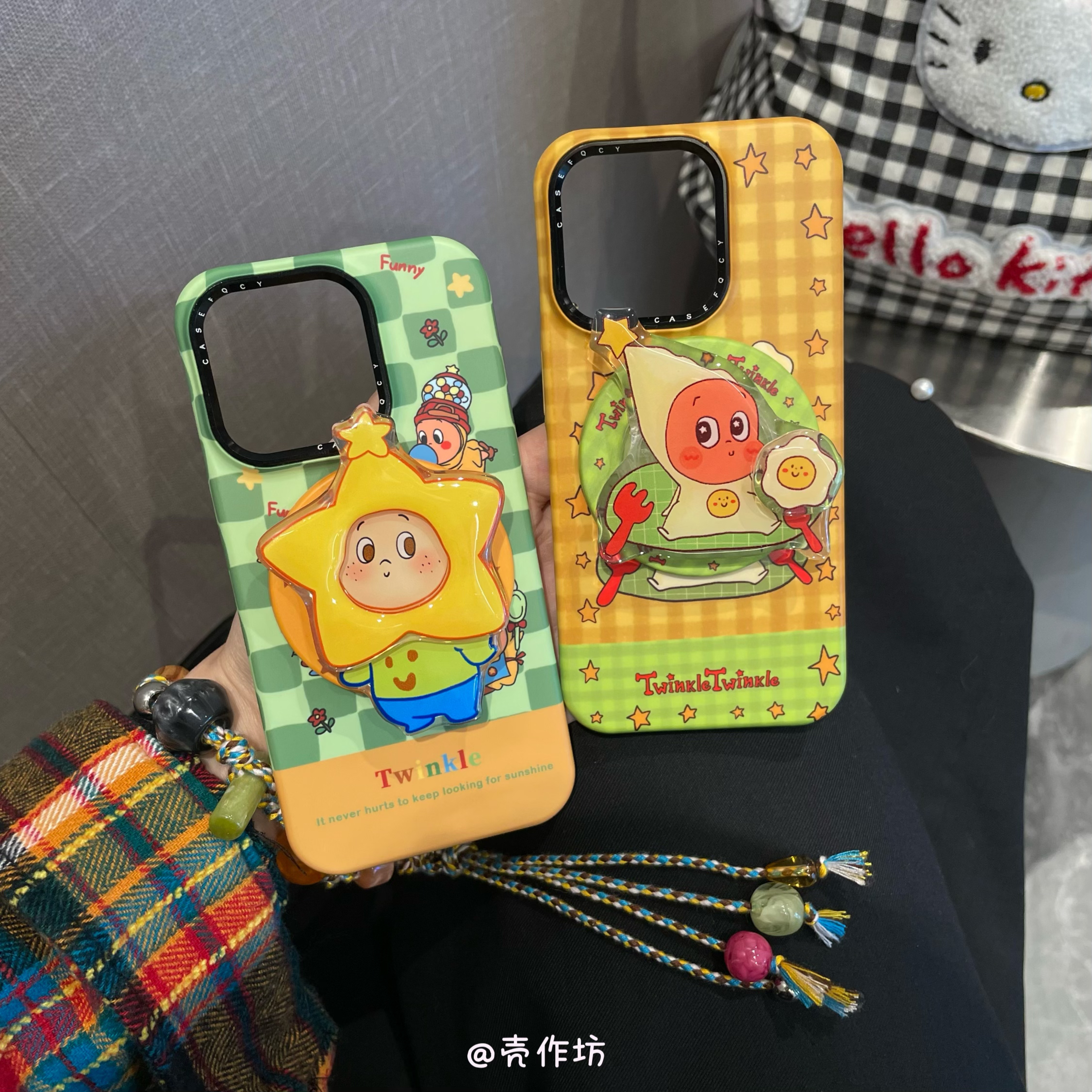 【华为苹果】卡通格纹星星人磁吸支架适用iPhone17promax/mate60pro