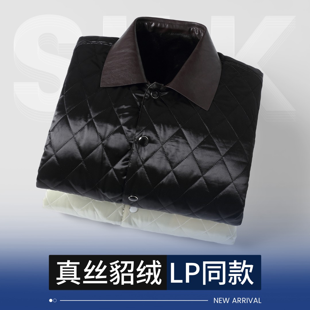 [专叶]2025秋冬老钱风LP同款真皮领菱形格加棉打格高奢夹克