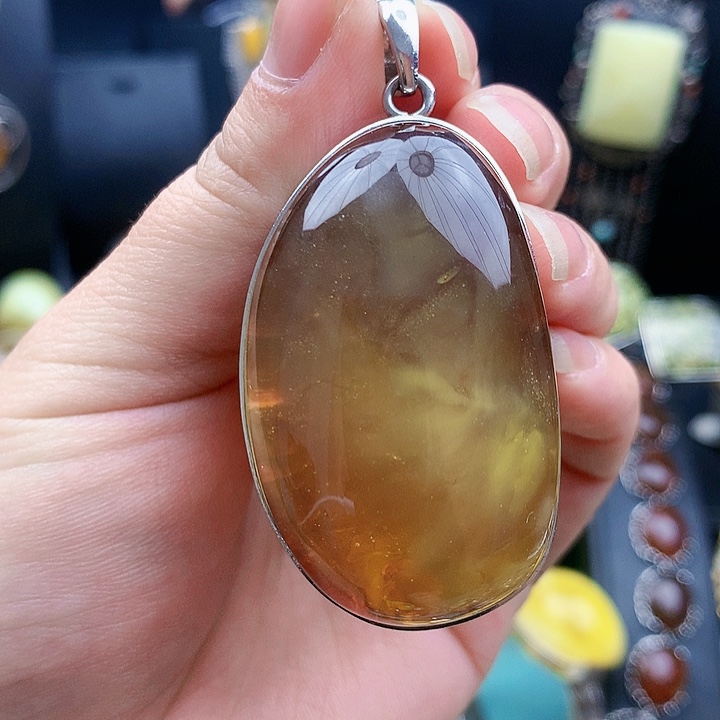 琥珀裸石银S925镶嵌坠