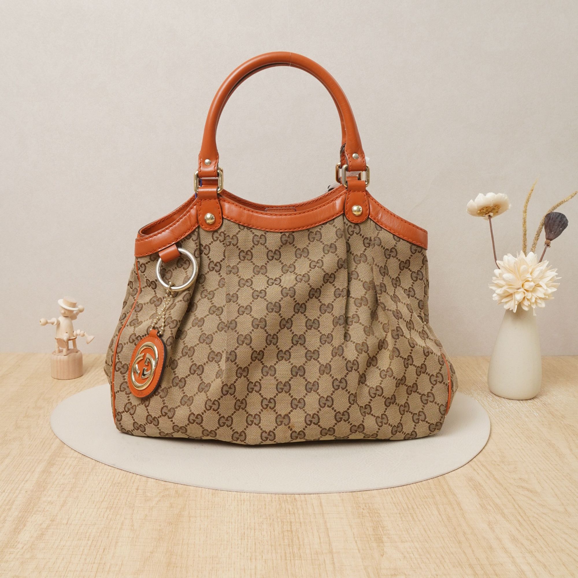 95新 GUCCI/古驰 古驰中古手提包橘色帆布/DS037583