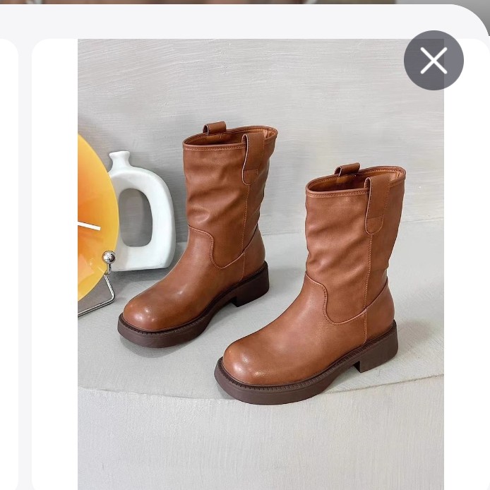 女套筒短靴英伦风棕色时装靴加绒单靴